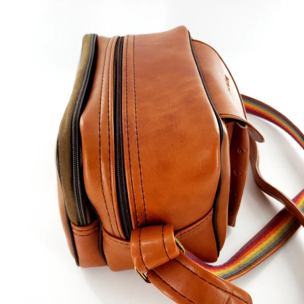 Vintage Kodak Instant Camera Tote Carrying Case Bag w/ Rainbow Strap Print Pouch